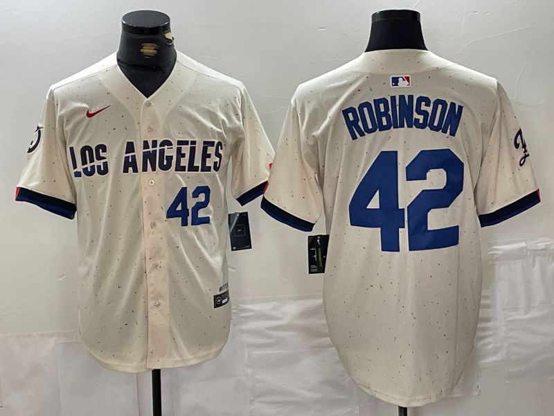 Men Los Angeles Dodgers #42 Robinson Cream Fashion Nike Game MLB Jersey style 4